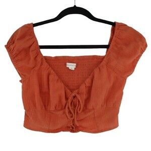 M Milkmaid Orange Crop Top Smocked Elastic Short Sleeve Cotton Aeropostale